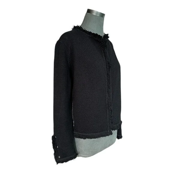 NIC+ZOE Black Fringe Open Front Long Sleeve Knit Cardigan Women S Excellent - Picture 4 of 7